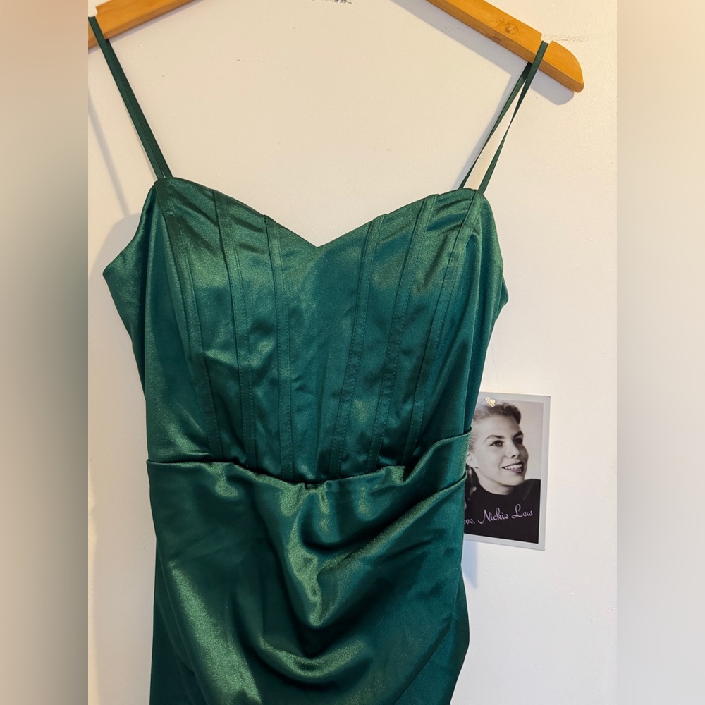 Emerald Green Satin Corset Maxi Dress with Side Slit – XS - Picture 6 of 13